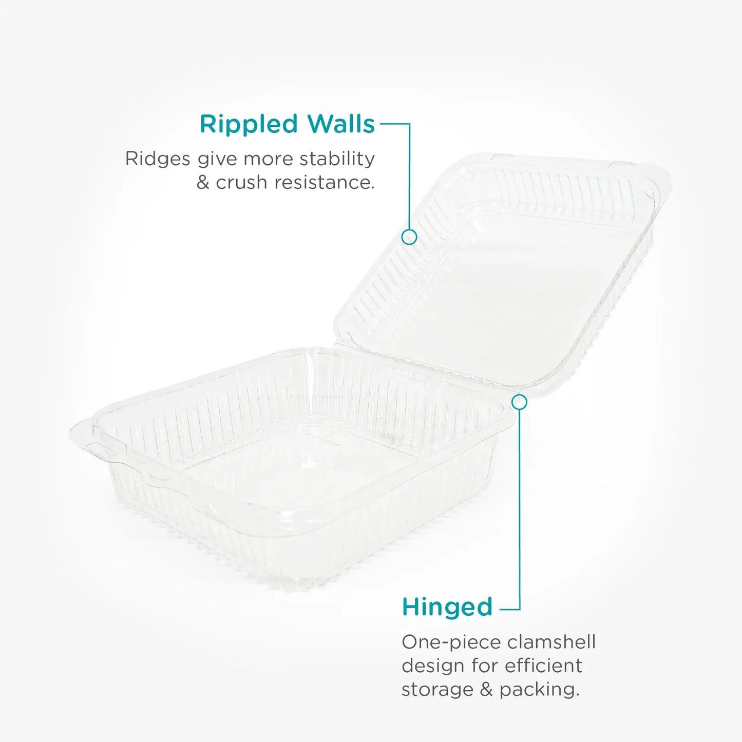 96 oz Clear Clamshell Produce Container | 8x8x3 | Compostable (50 pack)