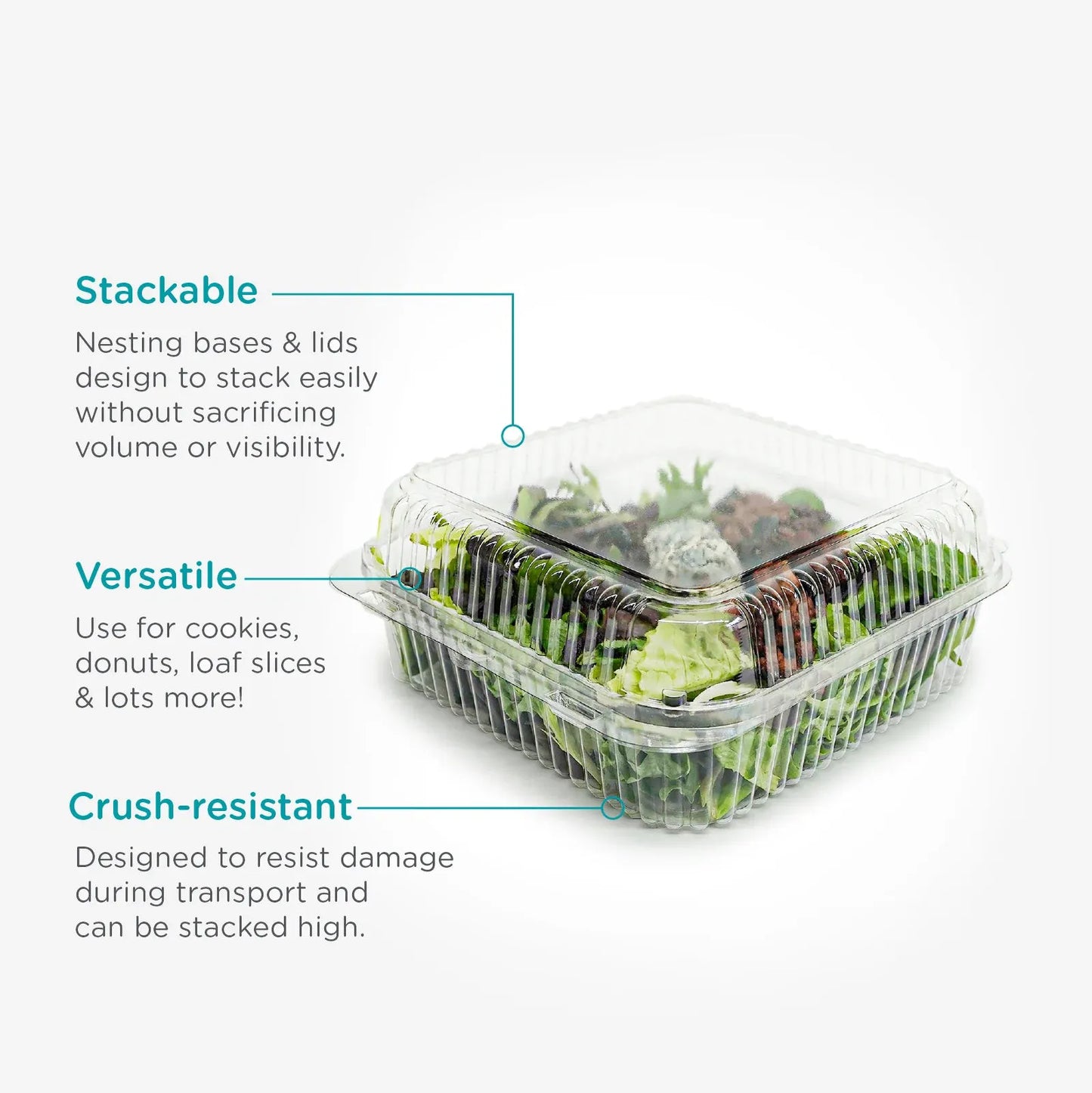 96 oz Clear Clamshell Produce Container | 8x8x3 | Compostable (50 pack)